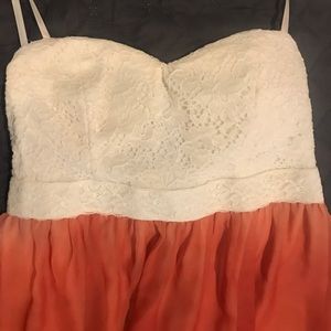 Lace top, float bottom high low dress